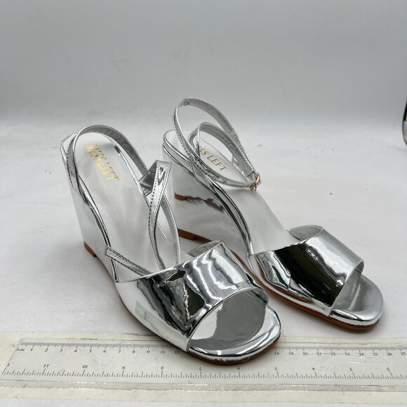 miss left Silver Open Toe Wedge High Heel Sandals Crossed Ankle Strap Shoes - Picture 4 of 8